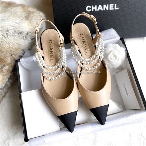 chanel shoes with pearls on strap|Chanel slingback online shop.